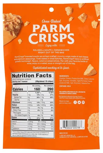 Vista 3 de ParmCrisps - Patatas fritas de queso cheddar, hechas simplemente con queso 100% real Snacks keto saludables, bajos en carbohidratos, altos