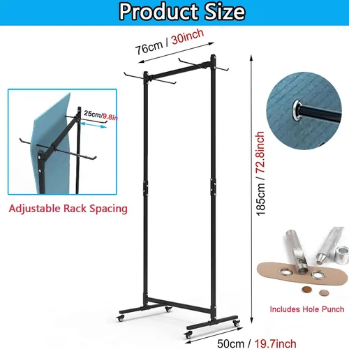 Vista 2 de Soporte para tapete de yoga colgante, carrito de esterilla de yoga rodante, estante de almacenamiento de gran capacidad, con perforador, estante