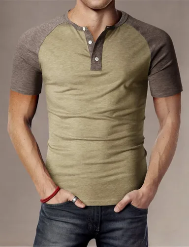 Vista 7 de H2H Camisetas Henley de manga corta raglán para hombre