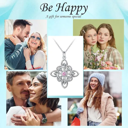 Vista 7 de FLYOW Collar de plata de ley 925 con circonita cúbica para el mes de nacimiento para mujer, regalo de cumpleaños