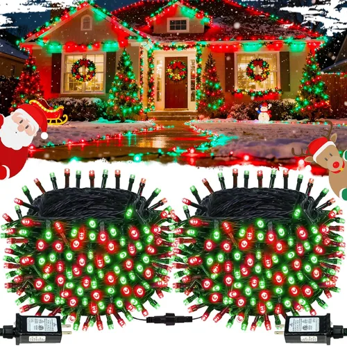 Vista 15 de OZS Guirnalda de luces de Navidad conectables rojas y blancas, paquete de 2 luces de Navidad de 164 pies en total de 400 LED para Rojo y blanco