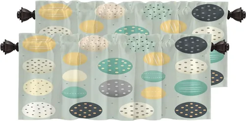 Vista 30 de Cortinas geométricas de cocina para ventanas, color negro, blanco, turquesa, cenefas opacas de poliéster multicapa para cocina, paquete de 2