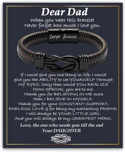 Vista 18 de Gifts for Men Infinity Leather Bracelet for Dad New Daddy Husband Boyfriend Son Grandson Brother Nephew Uncle Brown Braided Engraved Leather Jewelry