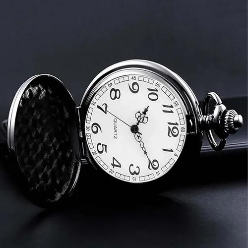 Vista 6 de Juego de 2 relojes de bolsillo clásicos con cadena para hombre y mujer Negro Negro