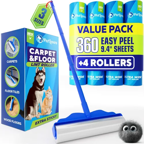 Vista 10 de PetLovers Rodillo de pelusa extra pegajoso, unidad individual, 90 hojas para eliminación de pelo de mascotas, removedor de pelusa de perros y gatos