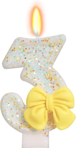 Vista 48 de Vela de cumpleaños para pastel, vela 0 - purpurina rosa con lazo, vela de feliz cumpleaños de 2.76 pulgadas, adorno superior de pastel para fiestas