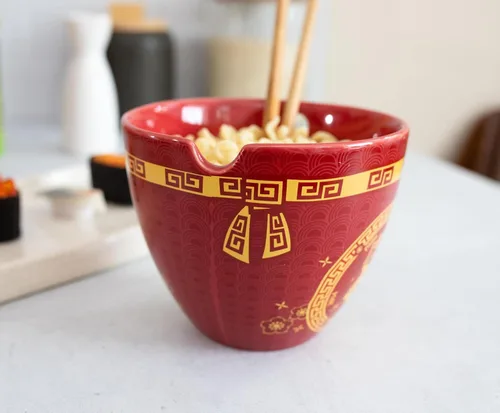 Vista 3 de Year Of The Tiger - Juego de vajilla de cerámica del zodiaco chino Incluye cuenco de fideos ramen de 16 onzas y palillos de madera Juego