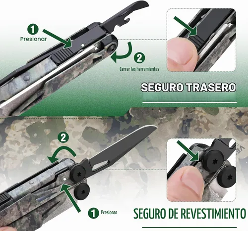 Vista 8 de FLISSA Multiherramienta, cuchillo de bolsillo multiherramienta 15 en 1 con funda, alicates multiherramienta EDC de acero inoxidable para hombres