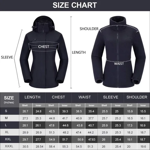 Vista 7 de CAMELSPORTS Chaquetas de esquí impermeables para mujer, abrigo de nieve 3 en 1, chaquetas de snowboard cálidas de invierno, Nieve