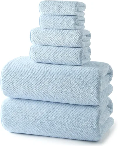 Vista 15 de REDKISS Juego de toallas de baño de 6 piezas, 2 paños de baño, 2 toallas de mano, 2 toallas de baño, forro polar coral ultra fibra, súper