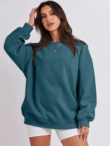 Vista 5 de ANRABESS Sudadera de gran tamaño para mujer, de forro polar, manga larga, cuello redondo, informal, para otoño 2023, ropa de moda
