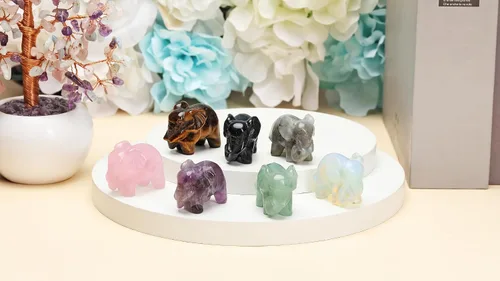 Vista 6 de CrystalTears Figura de elefante de cristal curativo de amatista, cristales tallados, estatua de elefante para decoración de escritorio del hogar