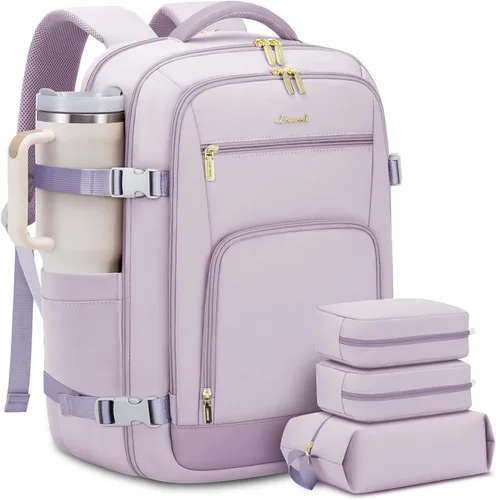 Vista 31 de LOVEVOOK Mochila de viaje para mujer y hombre, Beige, Mochilas de viaje