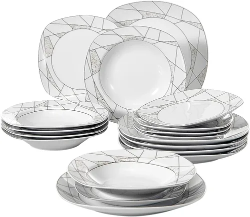 Vista 28 de VEWEET Annie - Vajilla de porcelana para 6 personas, 30 piezas, con platos y tazones, incluyendo cena, postre, sopa, tazas y platillos