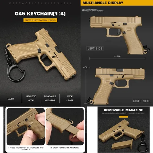 Vista 4 de Mini llaveros en forma de pistola para hombres y mujeres, modelo G-45, escala 14, llavero para bolsa de regalo, colgante