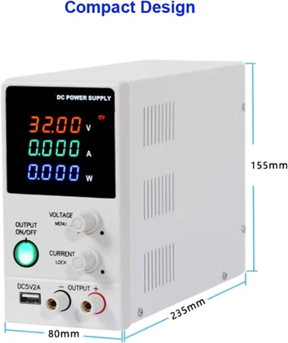 Vista 5 de Fuente de alimentación CC variable 30V 10A Fuente de alimentación de banco Pantalla de 4 dígitos con interruptor de encendido/apagado de salida