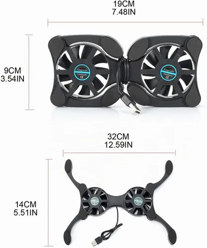 Vista 2 de Base de refrigeración para laptop, plegable, almohadilla de refrigeración ergonómica ventilada con ventiladores, se adapta a la base de enfriamiento