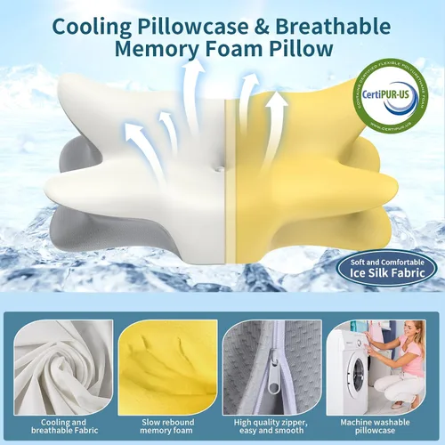 Vista 6 de Almohada cervical cervical para aliviar el dolor, almohada ergonómica para dormir de lado, almohadas de espuma viscoelástica para dormir, almohada