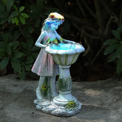 Vista 5 de Voveexy Estatua de Jardín de Hadas, Figura Solar de Ángel de Jardín, Decoración al Aire Libre, Escultura de Ángel de Resina Impermeable para Patio