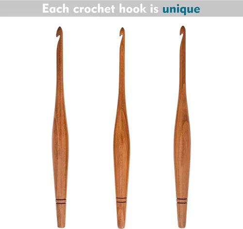 Vista 2 de Ommi - Ganchos de ganchillo con mango ergonómico, gancho de ganchillo hecho a mano de madera de camwood de 7 pulgadas, aguja de tejer, tejido
