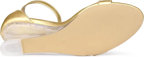 Vista 6 de Allegra K Sandalias de tacón de cuña transparentes con correa al tobillo para mujer