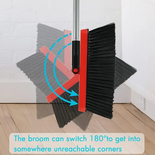 Vista 5 de Juego de 2 escobas y recogedor con mango largo de 48 pulgadas, color negro Stand Up Dustpan with Self-Cleaning Teeth and Long Handle Broom Set for