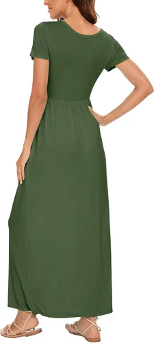 Vista 3 de HAOMEILI - Vestido largo de manga cortalarga, holgado, liso, informal y con bolsillos para mujer