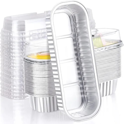 Vista 35 de EUSOAR Forros para magdalenas con tapas, 30 unidades de ramekins de papel de aluminio de 6.8 oz, mini moldes para pan de aluminio desechables