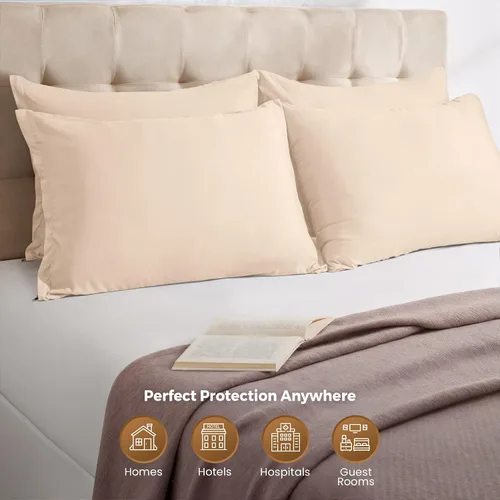 Vista 6 de Utopia Bedding Paquete de 4 protectores de almohada con cremallera tamaño Queen, fundas de almohada de tela de microfibra cepillada suave Beige