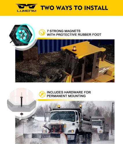 Vista 5 de LUMENIX 72 LED ámbar techo luz de advertencia para camiones Magnetic Mount Mini Light Bar for Construction Vehicles, Forklifts, Snow Plows