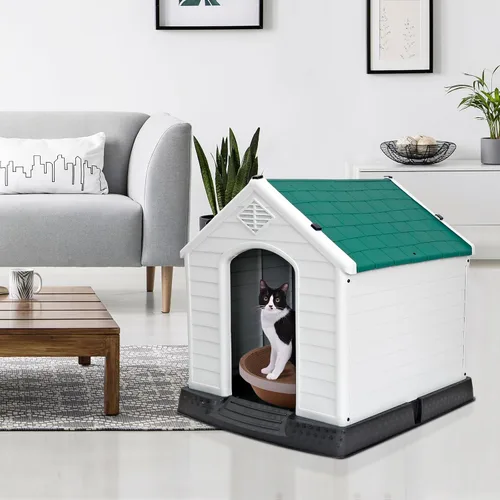 Vista 8 de ZENY Casa de plástico para perros – Perrera impermeable con rejillas de ventilación y suelo elevado para todo tipo de clima para interiores