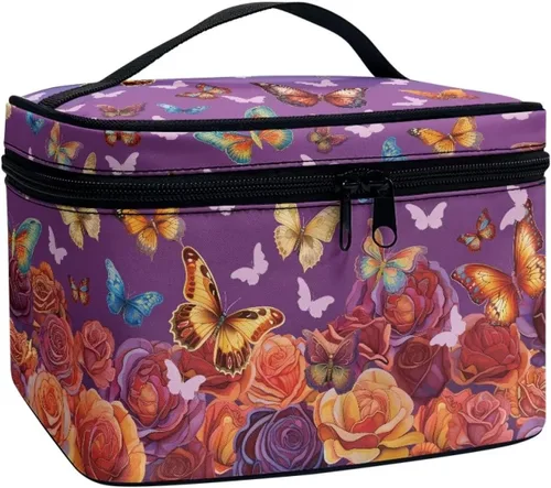 Vista 10 de doginthehole Bolsa de maquillaje, bolsa de cosméticos de viaje, bolsa de aseo portátil grande, organizador de accesorios para mujeres y niñas