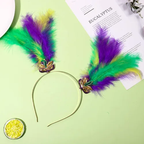 Vista 9 de YAHPERN Diademas de Mardi Gras para mujer, máscara de flor de lis, diadema de plumas de carnaval, accesorios para el cabello, regalos