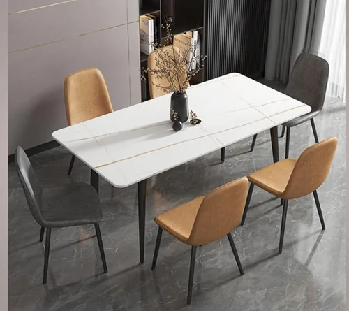 Vista 10 de LKTART Mesa de comedor ovalada blanca de 62.5 pulgadas con mesa de piedra sinterizada y patas de metal (sin sillas)