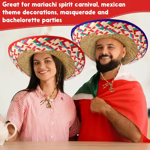 Vista 5 de Mumufy 12 sombreros para adultos, hombres y mujeres, con sombrero de paja para barbilla, fiesta de disfraces mexicanos (color clásico)