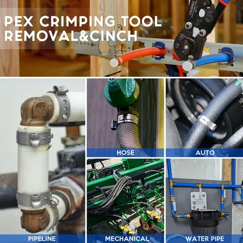 Vista 8 de OURU Herramienta de crimpado 2 en 1 con trinquete Pex, alicates para sujetar y quitar función combinada, herramienta profesional Pex de mango largo