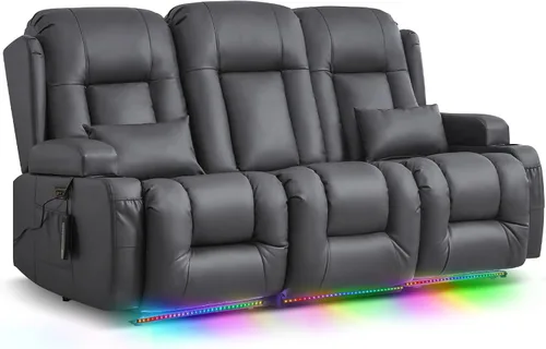 Vista 10 de TUNYI Wall Hugger - Sofá reclinable con consola, sofá biplaza reclinable eléctrico para autocaravana con masaje y Beige