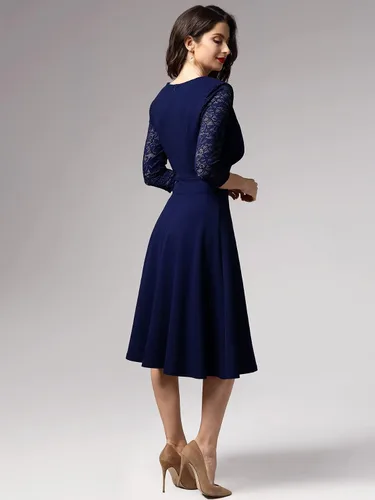 Vista 4 de Miusol Vestido de cóctel de manga 23 con cuello cuadrado y encaje floral para mujer
