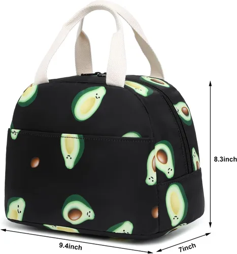 Vista 6 de Lonchera con diseño de aguacate para mujeres y niñas, con aislamiento, reutilizable, para niños, adultos, escuela, trabajo, picnic, viajes