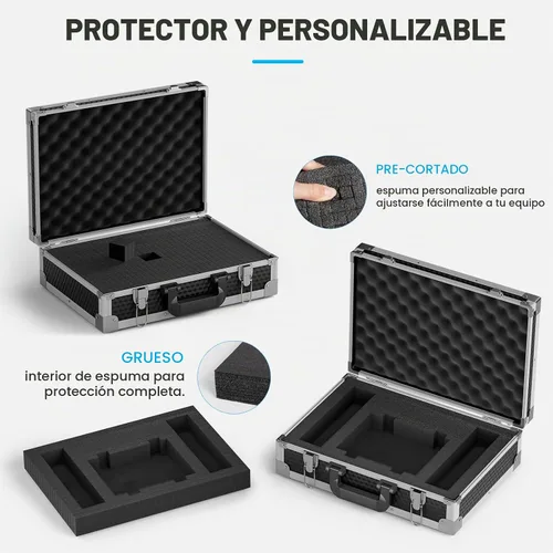 Vista 2 de Phenyx Pro Estuche de transporte de tamaño mediano, espuma precortada personalizable, construcción robusta de aleación de aluminio, adecuado