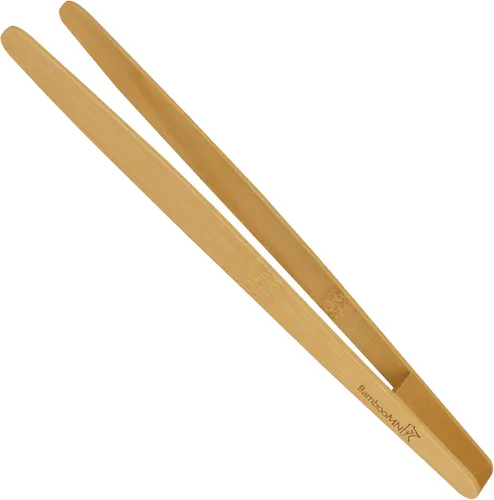 Vista 11 de BambooMN - Pinzas reutilizables de bambú "A" para tostadas de 7.9" - Marrón carbonizado - 10 piezas Carbonizado - Bloque de fulcro - 10 Piezas