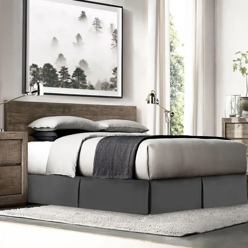Vista 2 de Faldón de cama con 8 seguros, antipolvo, para cama tamaño queen. Faldones de microfibra con caída de 36 cm (14 pulgadas). Gris carbón