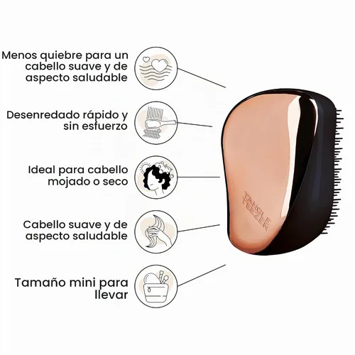 Vista 4 de Tangle Teezer Cepillo desenredante compacto para peinar, oro rosa, negro, 0.04 oz
