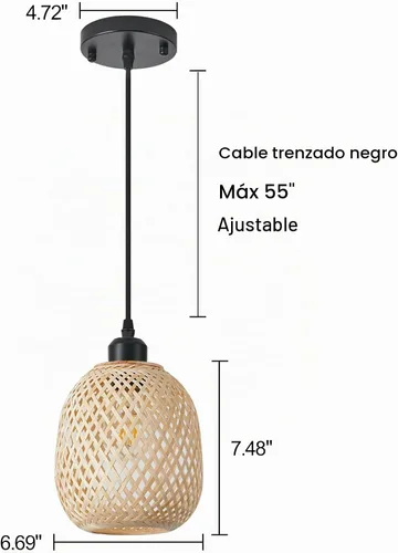 Vista 2 de 1 lámpara colgante de bambú tejida a mano, estilo bohemio, elegante, cordón ajustable, ratán de bambú, lámpara colgante de techo para comedor, bar