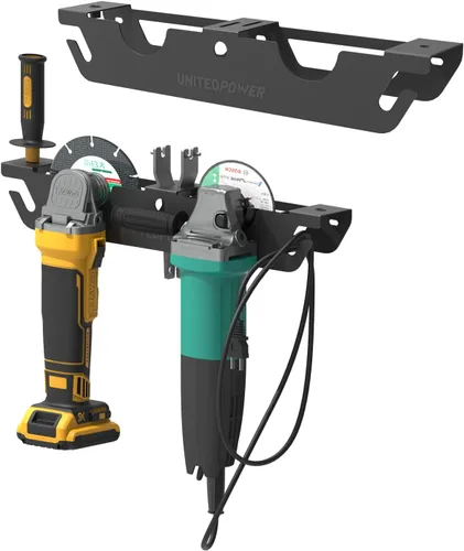 Vista 8 de UNITEDPOWER Soporte de amoladora angular - Estante de almacenamiento/soporte de 4 bahías con colgador de cable, soporte de montaje en pared