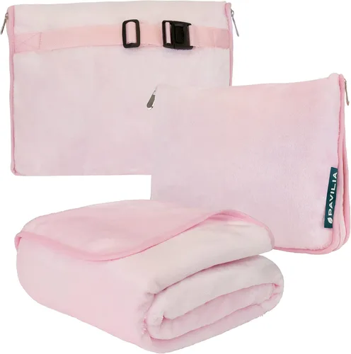 Vista 14 de PAVILIA Almohada Manta de Viaje, Manta Suave de Avión Conjunto Combo 2 en 1, Manta de Avión Compacta Empacable, Esenciales de Vuelo Almohada de Negro