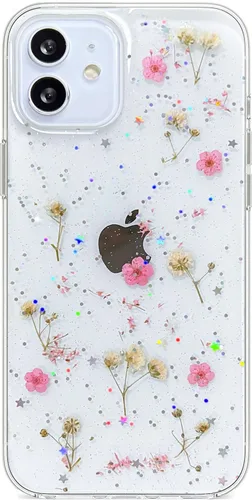 Vista 14 de Abbery - Funda diseñada para iPhone 12/12 Pro con purpurina, transparente y linda con diseño de mariposa, correa para la muñeca, brillante