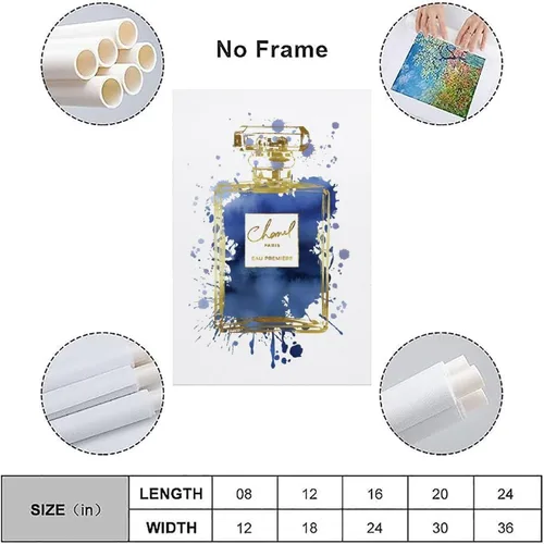 Vista 3 de WEboL Póster de Botella de Perfume Azul Marino Dorado de Moda Pintura Decorativa Lienzo Arte de Pared Imagen Impresión Decoración Moderna