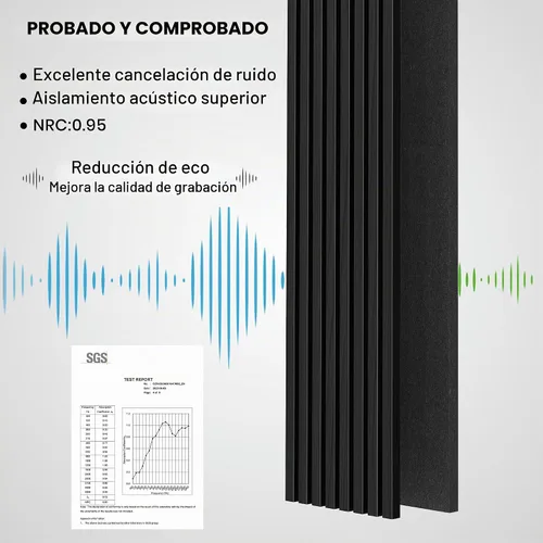 Vista 3 de ROOMTEC Paquete de 2 paneles acústicos de pared de madera maciza, paneles de pared insonorizados de 94.49" x 12.6", paneles de pared de listones