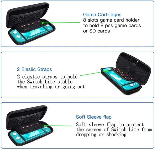 Vista 5 de Kit de accesorios para Nintendo Switch Lite Paquete de accesorios YOOWA con funda de transporte funda protectora paquete de 2 protectores
